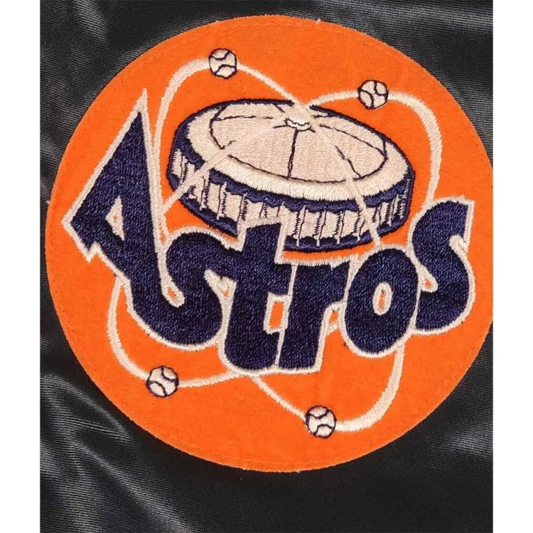 80s Houston Astros Full-Snap Navy Blue Satin Bomber Men's Jacket