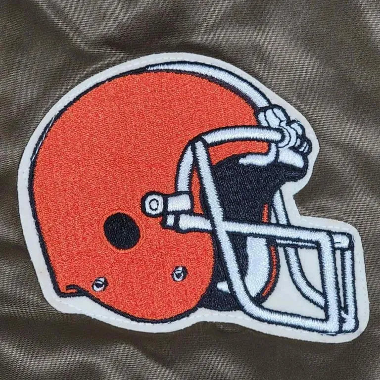 80s Cleveland Browns Full-Snap Varsity Brown Satin Men's Bomber Jacket