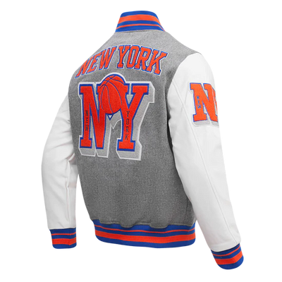 New York Knicks Varsity Gray Wool & White Genuine Leather Sleeves Men's Letterman Jacket