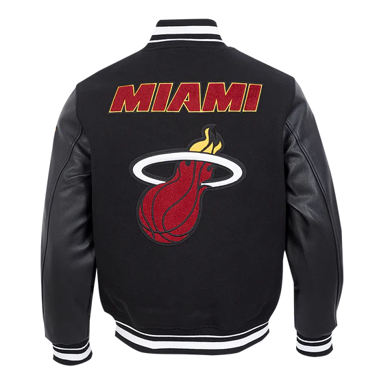 Miami Heat Mashup Logo Varsity Black Wool & Genuine Leather Sleeves Men's Jacket