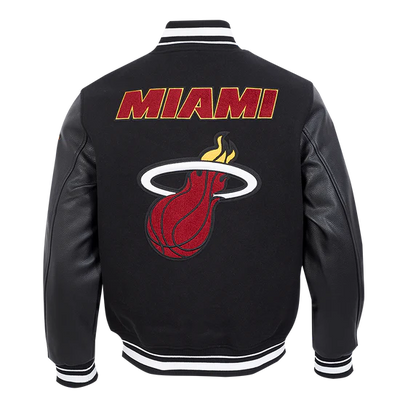 Miami Heat Mashup Logo Varsity Black Wool & Genuine Leather Sleeves Men's Jacket