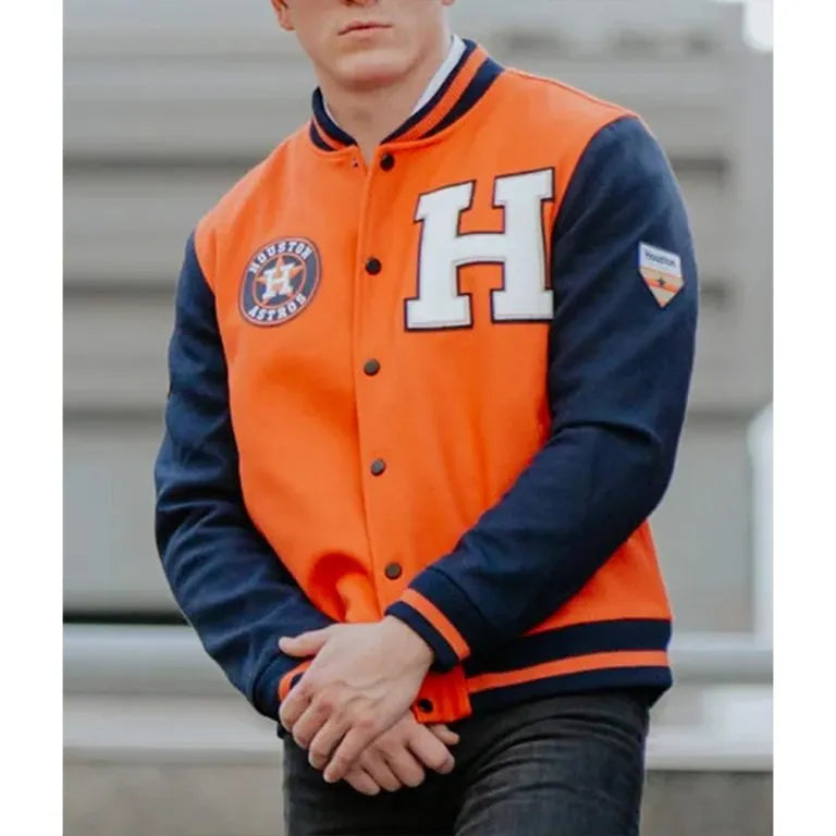 Houston Astros Blue/Orange Wool Letterman Full-Snap Men's Jacket
