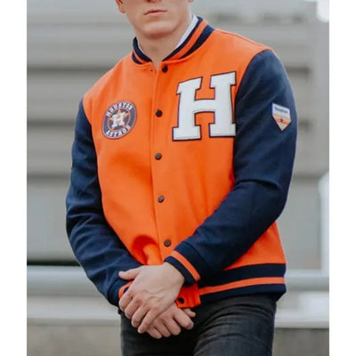 Houston Astros Blue/Orange Wool Letterman Full-Snap Men's Jacket