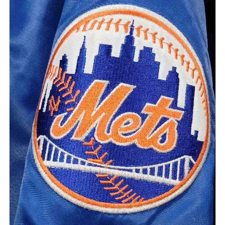 New York Mets 90’s Varsity Full-Snap Black/Blue Satin Men's Jacket