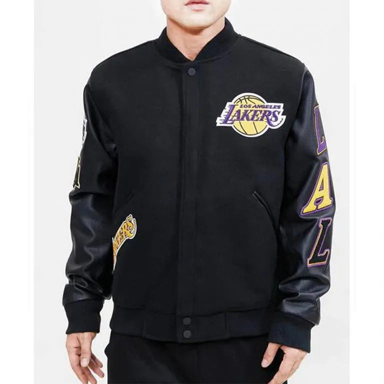 Los Angeles Lakers Classic Varsity Black Wool & Genuine Leather Sleeves Men's Letterman Jacket