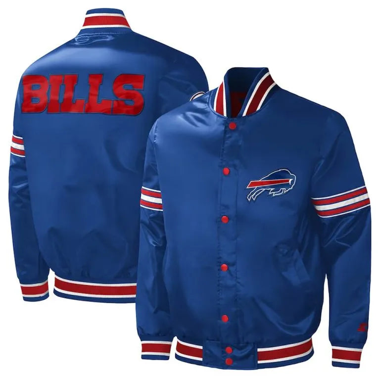Buffalo Bills Midfield Full-Snap Varsity Royal blue Satin Men's Bomber Jacket