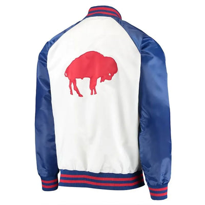Buffalo Bills Clean Up Throwback Full-Snap Varsity Royal Blue and White Satin Men's Bomber Jacket