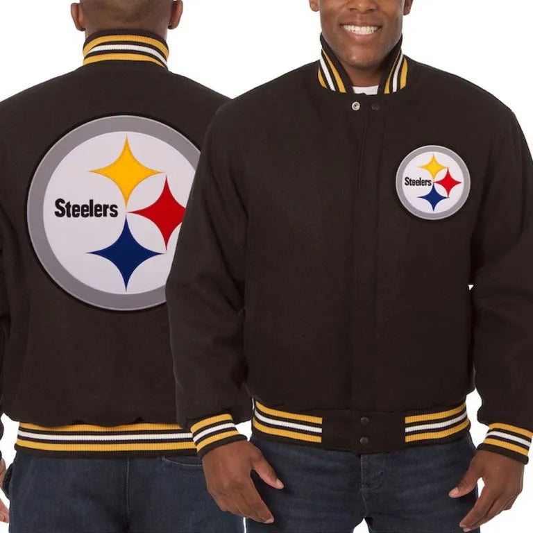 Pittsburgh Steelers Black All Wool Men's Varsity Letterman Jacket