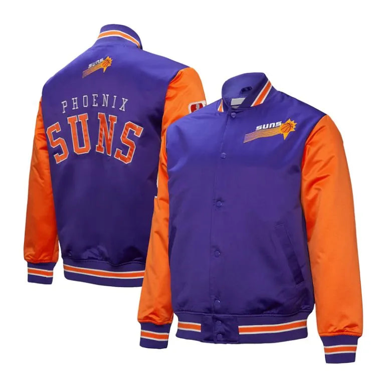 Phoenix Suns Primetime Full-Snap Varsity Orange and Purple Satin Men's Bomber Jacket