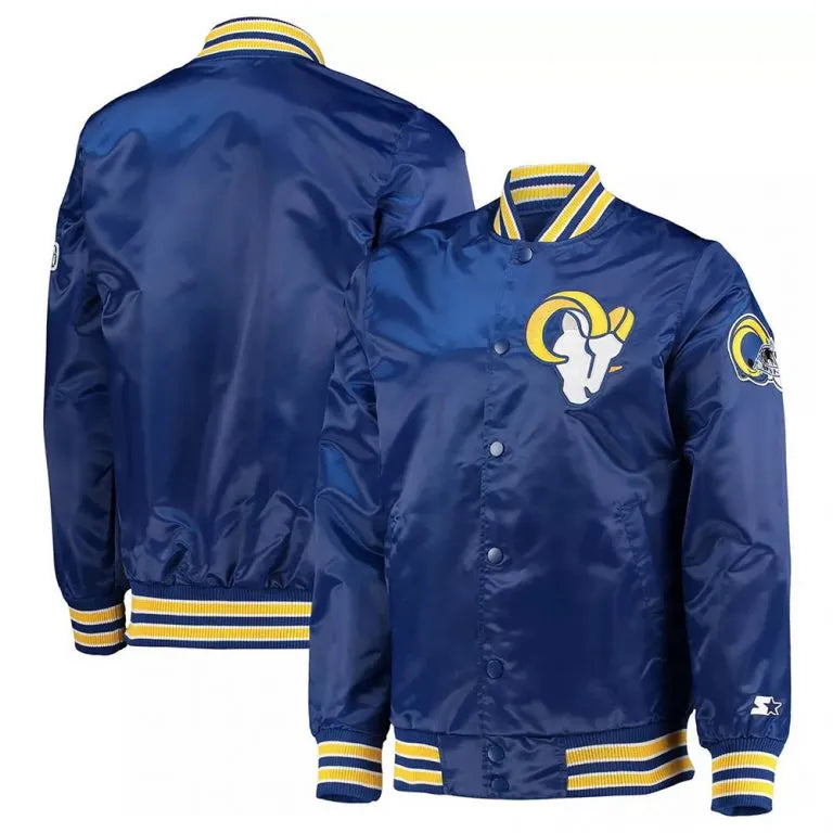 Los Angeles Rams Retro The Diamond Full-Snap Varsity Blue Satin Men's Bomber Jacket