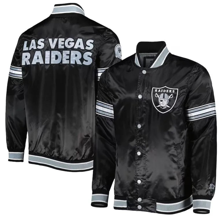 Los Angeles Raiders Midfield Full-Snap Varsity Black Satin Men's Bomber Jacket