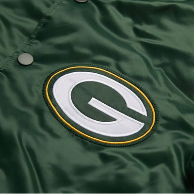 Green Bay Packers Striped Full-Snap Varsity Green Satin Men's Bomber Jacket