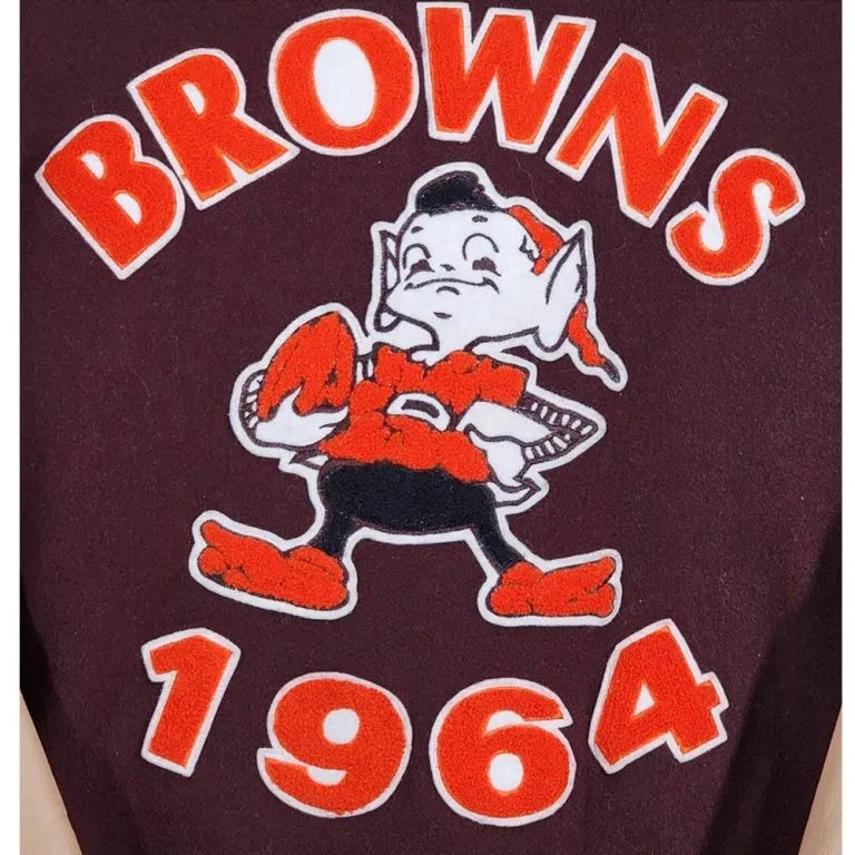 1964 Cleveland Browns Brown Wool & Beige Genuine Leather Sleeves Full-Snap Men's Varsity Jacket