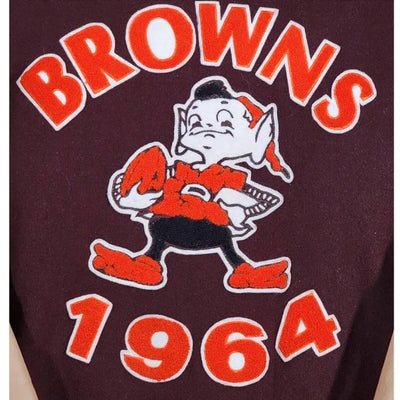1964 Cleveland Browns Brown Wool & Beige Genuine Leather Sleeves Full-Snap Men's Varsity Jacket