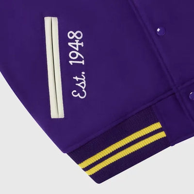 OVO Los Angeles Lakers Varsity Purple Wool & White Genuine Leather Sleeves Men's Letterman Jacket
