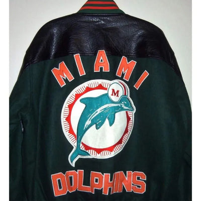 90’s Miami Dolphins Green Throwback Wool and Black Genuine Leather Sleeves Men's Varsity Letterman Jacket