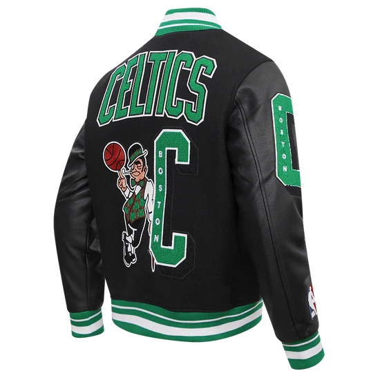 Boston Celtics Mash Up Black Wool & Genuine Leather Sleeves Men's Varsity Letterman Jacket