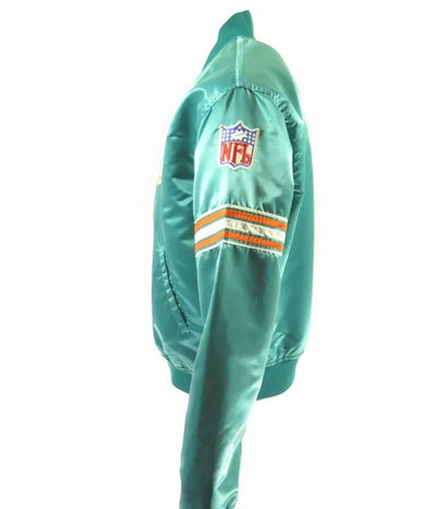 80s Miami Dolphins Vintage Full-Snap Varsity Green Satin Men's Bomber Jacket