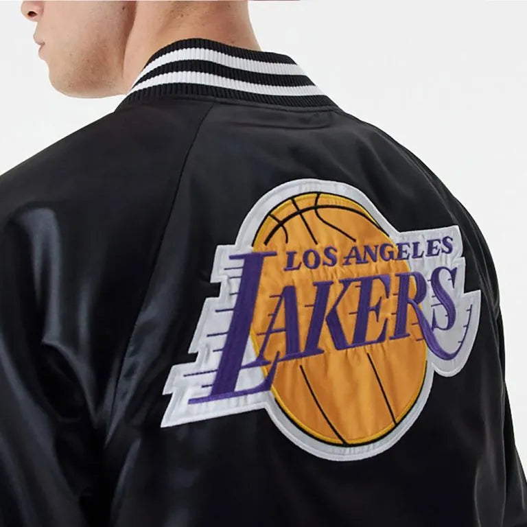 NBA Los Angeles Lakers Full-Snap Varsity Black Satin Men's Bomber Jacket