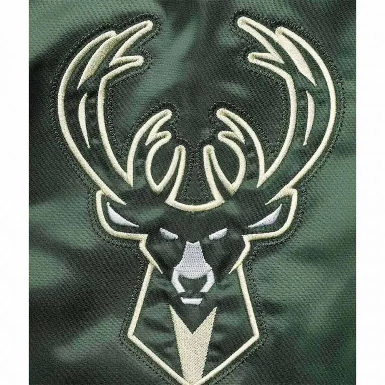 Milwaukee Bucks The Diamond Hunter Full-Snap Varsity Green Satin Men's Bomber Jacket