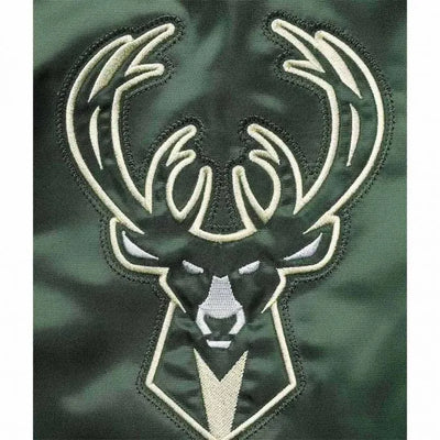 Milwaukee Bucks The Diamond Hunter Full-Snap Varsity Green Satin Men's Bomber Jacket