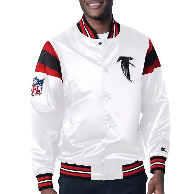 Atlanta Falcons Full-Snap Varsity White Satin Men's Bomber Jacket