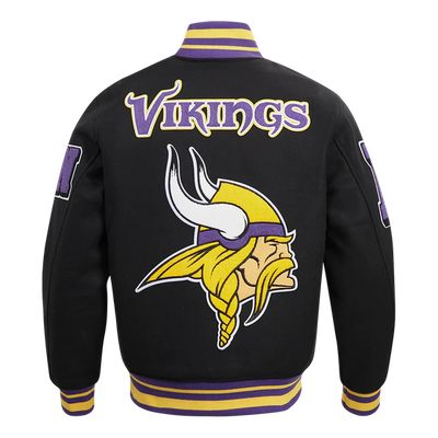 Minnesota Vikings Mashup Classic Rib Black Wool and Genuine Leather Sleeves Men's Varsity Letterman Jacket