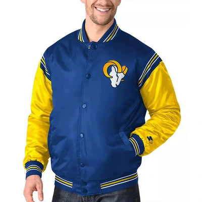Los Angeles Rams Enforcer Full-Snap Varsity Royal Blue & Gold Satin Men's Bomber Jacket
