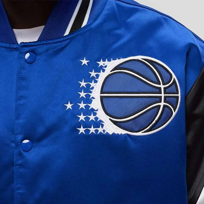 Orlando Magic Heavyweight Full-Snap Varsity Blue Satin Men's Bomber Jacket