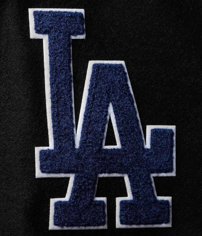 LA Dodgers Varsity Full-Zip Black Wool Leather Men's Jacket