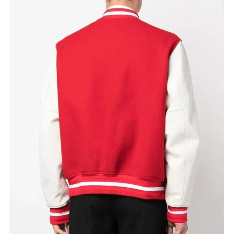Givenchy Varsity Red Wool & White Genuine Leather Sleeves Men's Letterman Jacket