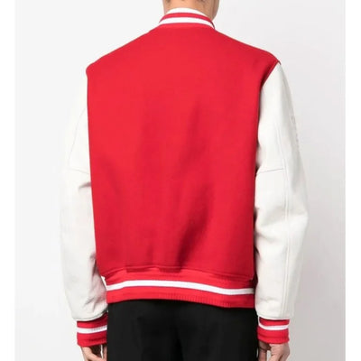 Givenchy Varsity Red Wool & White Genuine Leather Sleeves Men's Letterman Jacket
