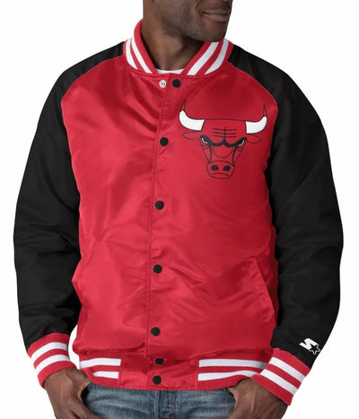 Chicago Bulls Point Guard Full-Snap Varsity Red and Black Satin Men's Bomber Jacket