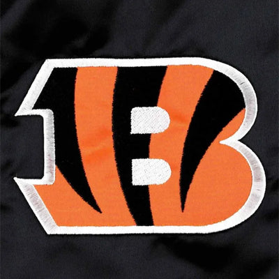 Cincinnati Bengals Pick and Roll Full-Snap Varsity Black Satin Men's Bomber Jacket