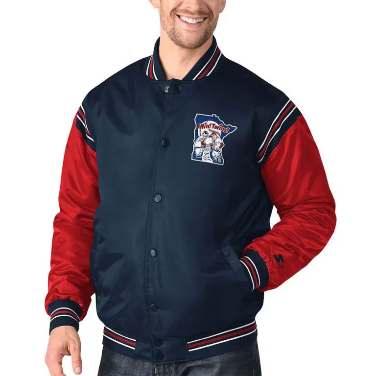 Minnesota Twins Enforce Full-Snap Varsity Navy/Red Satin Men's Jacket