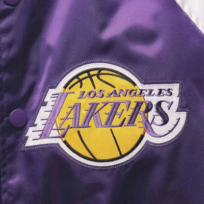 Los Angeles Lakers Reliever Full-Snap Varsity Tri Color Satin Men's Bomber Jacket