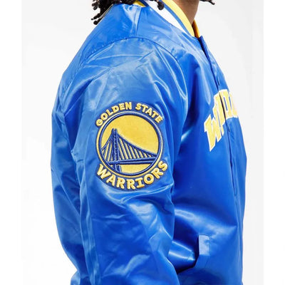 Golden State Warriors Full-Snap Varsity Royal Blue Satin Men's Bomber Jacket