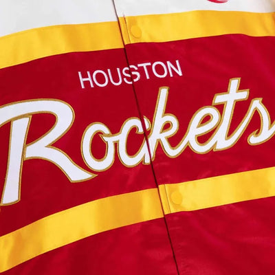 Houston Rockets Special Script Full-Snap Varsity Red and White Satin Men's Bomber Jacket
