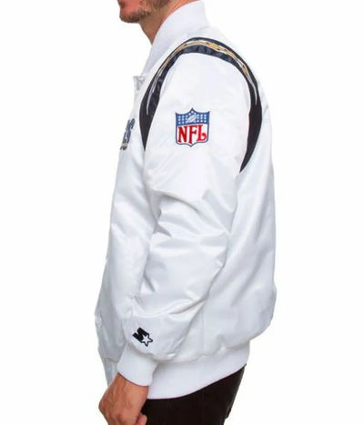 Los Angeles Chargers Full-Snap Varsity White Satin Men's Bomber Jacket
