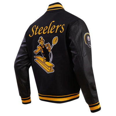 Pittsburgh Steelers Retro Classic Black Wool & Genuine Leather Sleeves Men's Varsity Letterman Jacket