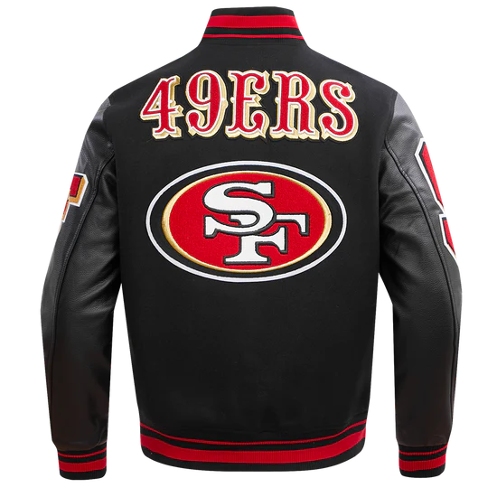 San Francisco 49ers Mash Up Retro Classic Black Wool & Genuine Leather Sleeves Men's Varsity Letterman Jacket