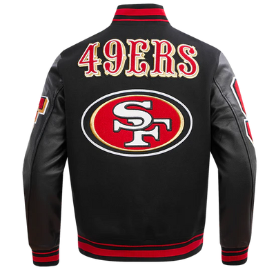 San Francisco 49ers Mash Up Retro Classic Black Wool & Genuine Leather Sleeves Men's Varsity Letterman Jacket