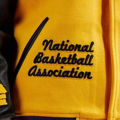 Los Angeles Lakers Mash Up Varsity Yellow Wool & Black Genuine Leather Sleeves Men's Letterman Jacket