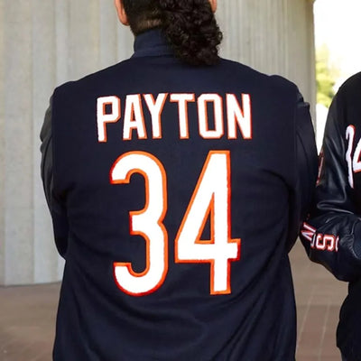 Chicago Bears Walter Payton Navy Blue Wool & Genuine Leather Sleeves Men's Varsity Jacket