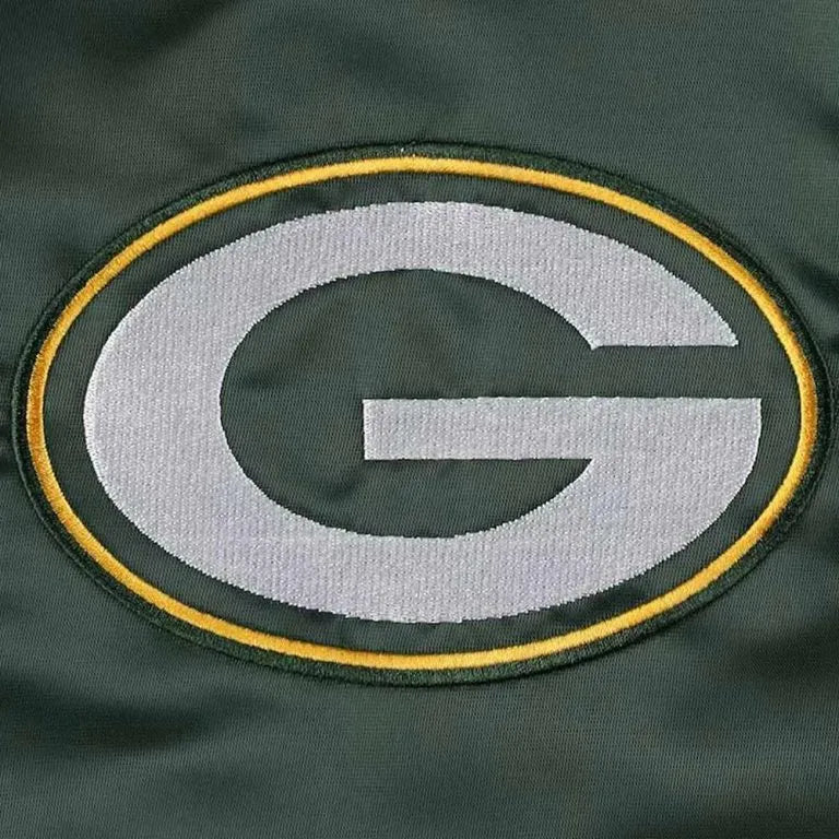 Green Bay Packers Midfield Full-Snap Varsity Green Satin Men's Bomber Jacket