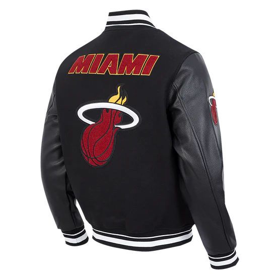 Miami Heat Mashup Logo Varsity Black Wool & Genuine Leather Sleeves Men's Jacket