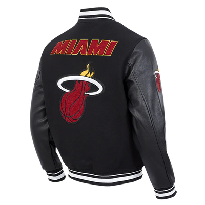 Miami Heat Mashup Logo Varsity Black Wool & Genuine Leather Sleeves Men's Jacket