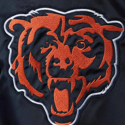 Chicago Bears The Reliever Full-Snap Varsity Tri Color Satin Men's Bomber Jacket