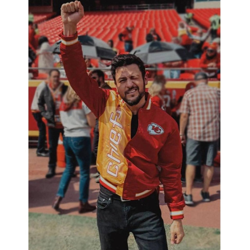 Kansas City Chiefs Holiday Touchdown Full-Snap Varsity Red Satin Men's Bomber Jacket