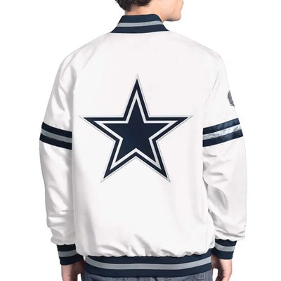 Dallas Cowboys Scout Full-Snap Varsity White Satin Men's Bomber Jacket